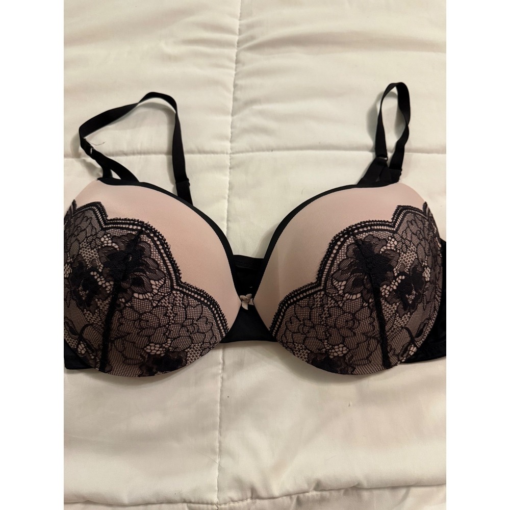 Maidenform 40D Black Blush Pink Lace T-Shirt Bra Underwire DM9900 Floral Trim